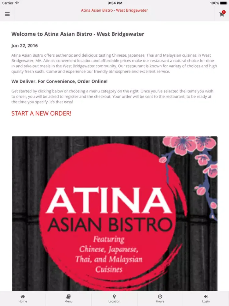 Atina Asian Bistro - West Bridgewater Online Ordering iPad 應用截圖