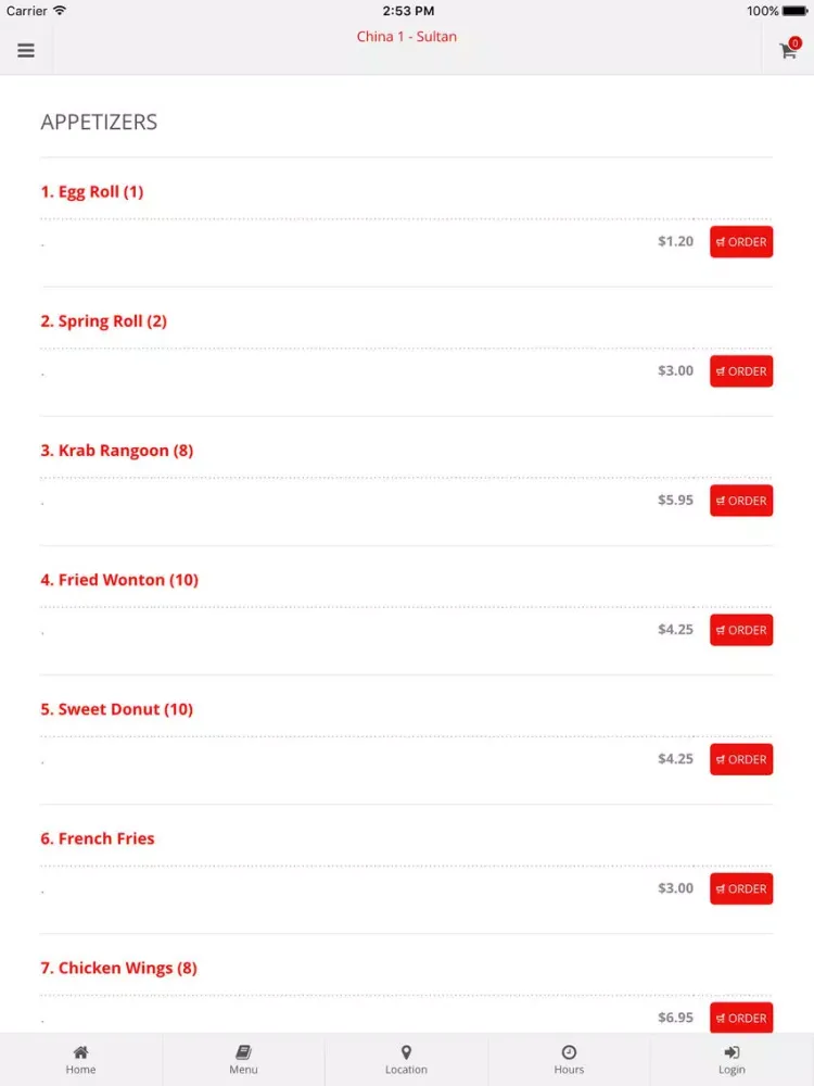 Captures d'écran de China 1 - Sultan Online Ordering iPad 