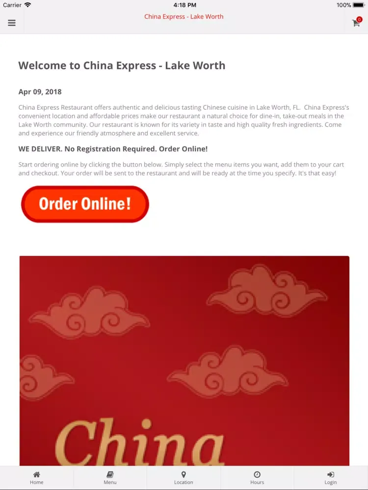 Ảnh chụp màn hình của China Express Lake Worth iPad 