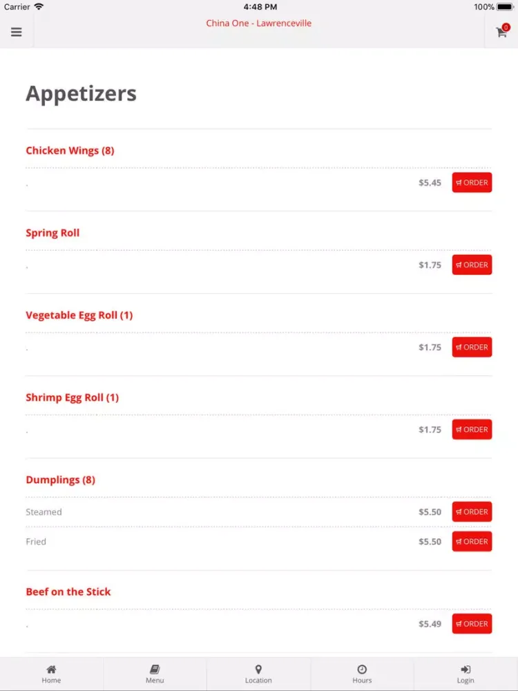 Ảnh chụp màn hình của China One Lawrenceville iPad 