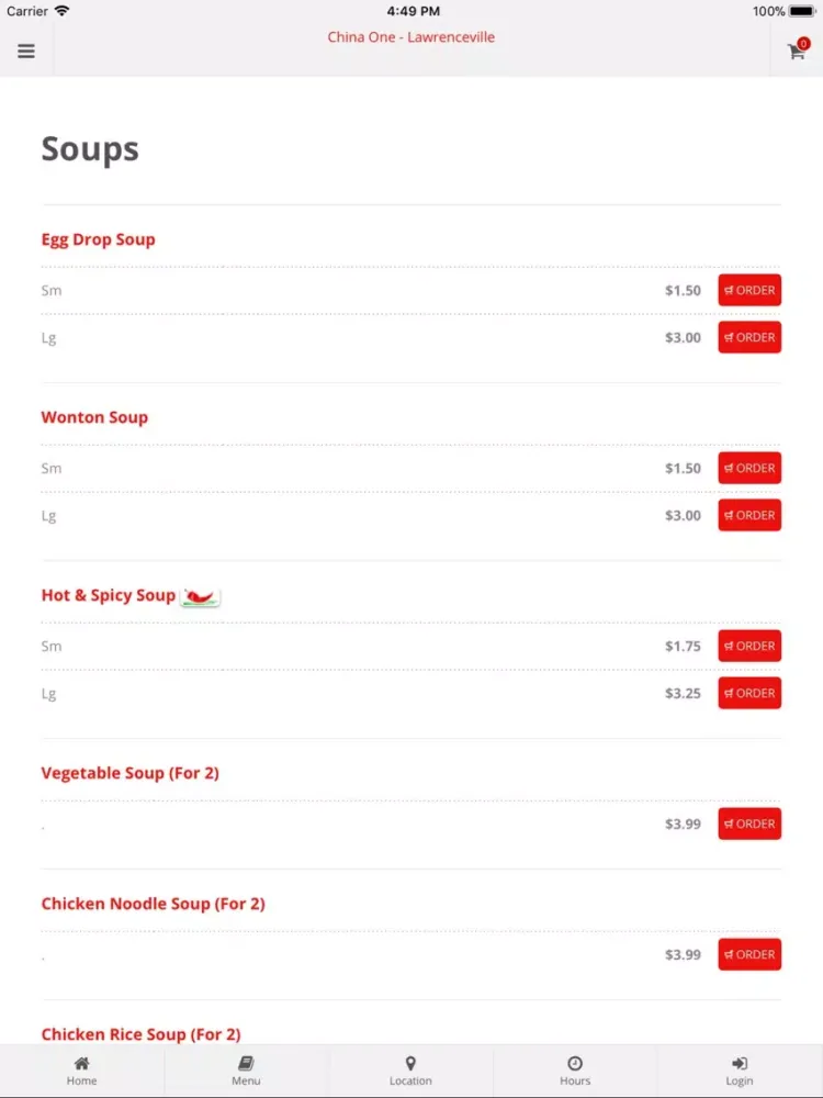 Ảnh chụp màn hình của China One Lawrenceville iPad 