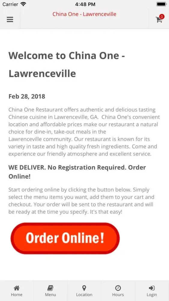 Ảnh chụp màn hình của China One Lawrenceville