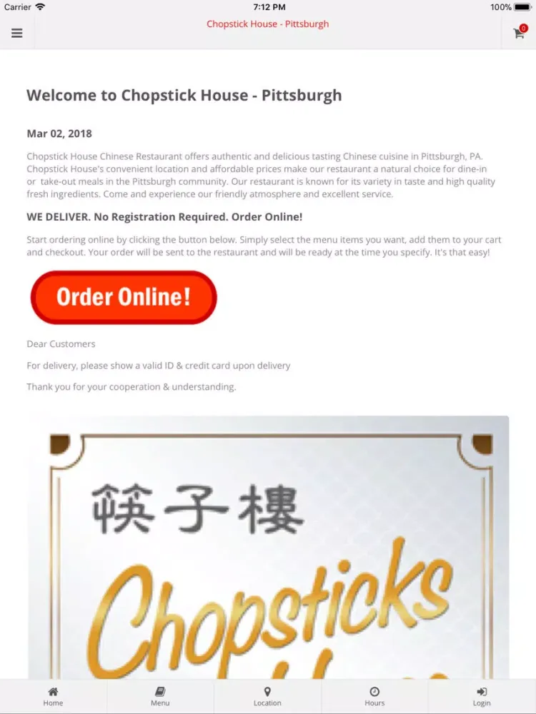 Capturas de tela do Chopstick House Pittsburgh iPad 