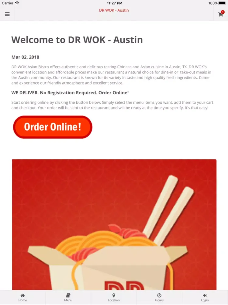 Capturas de tela do DR WOK Austin iPad 