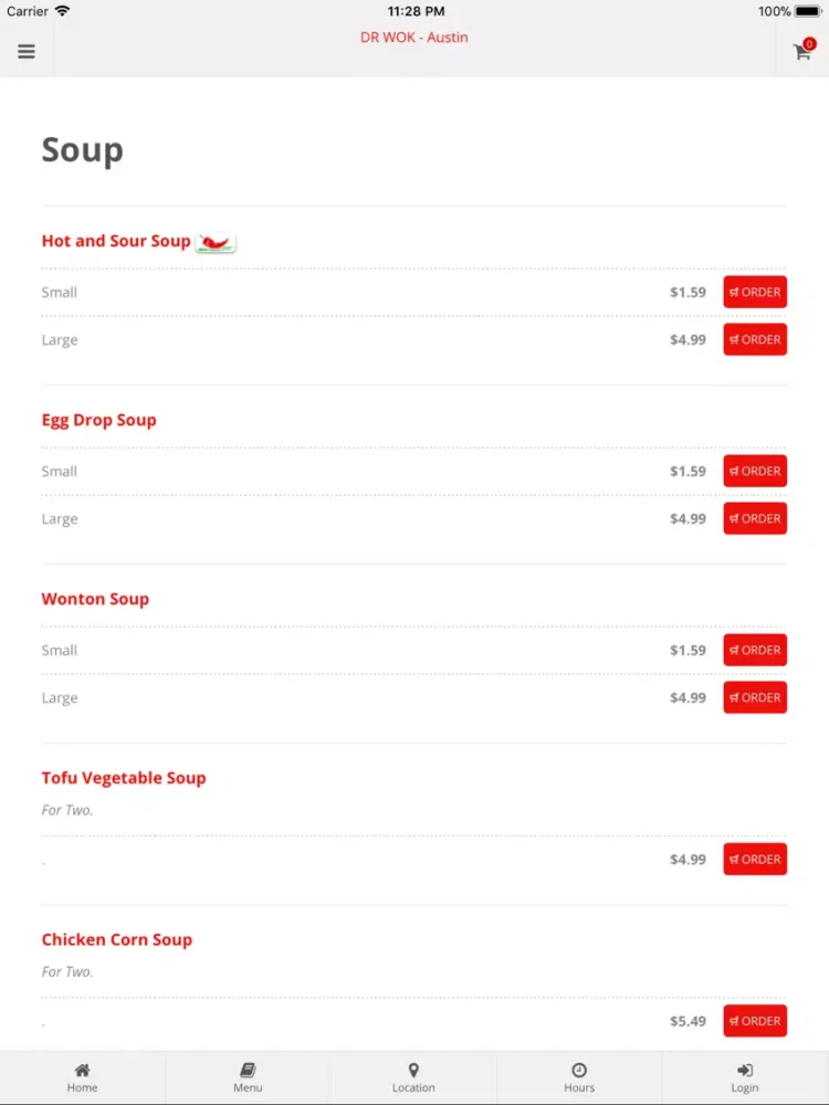 Capturas de tela do DR WOK Austin iPad 
