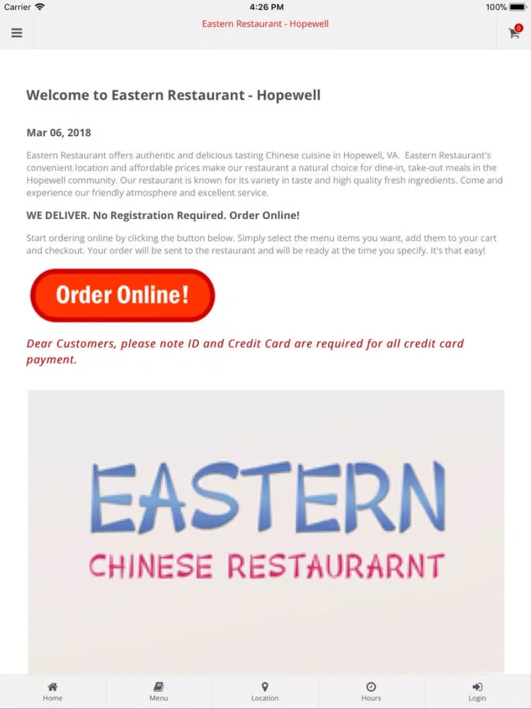ภาพหน้าจอของ Eastern Restaurant Hopewell iPad 