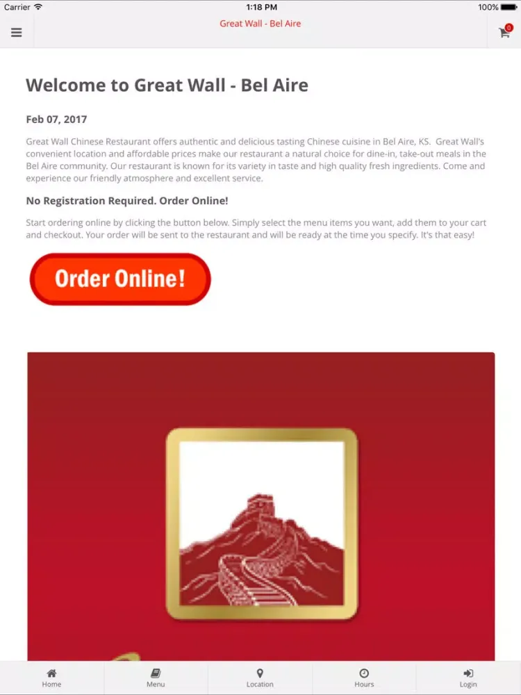 Скриншоты Great Wall Restaurant Bel Aire iPad 