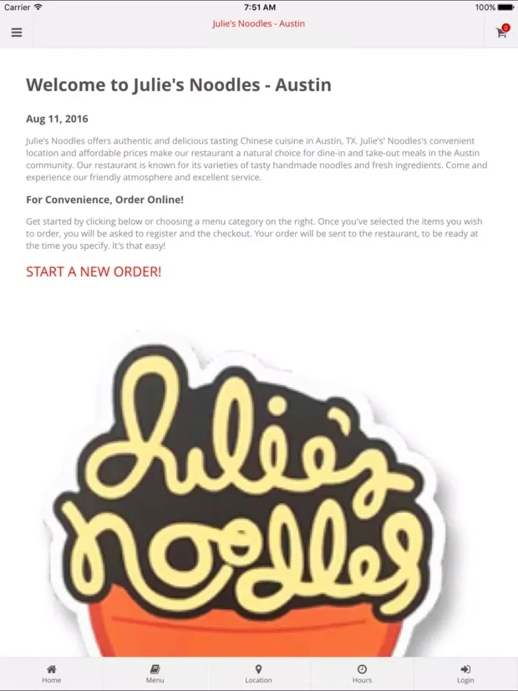 Julie's Noodles - Austin Online Ordering iPad  Screenshots