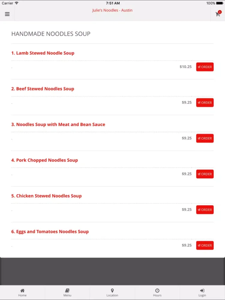 Julie's Noodles - Austin Online Ordering iPad  Screenshots