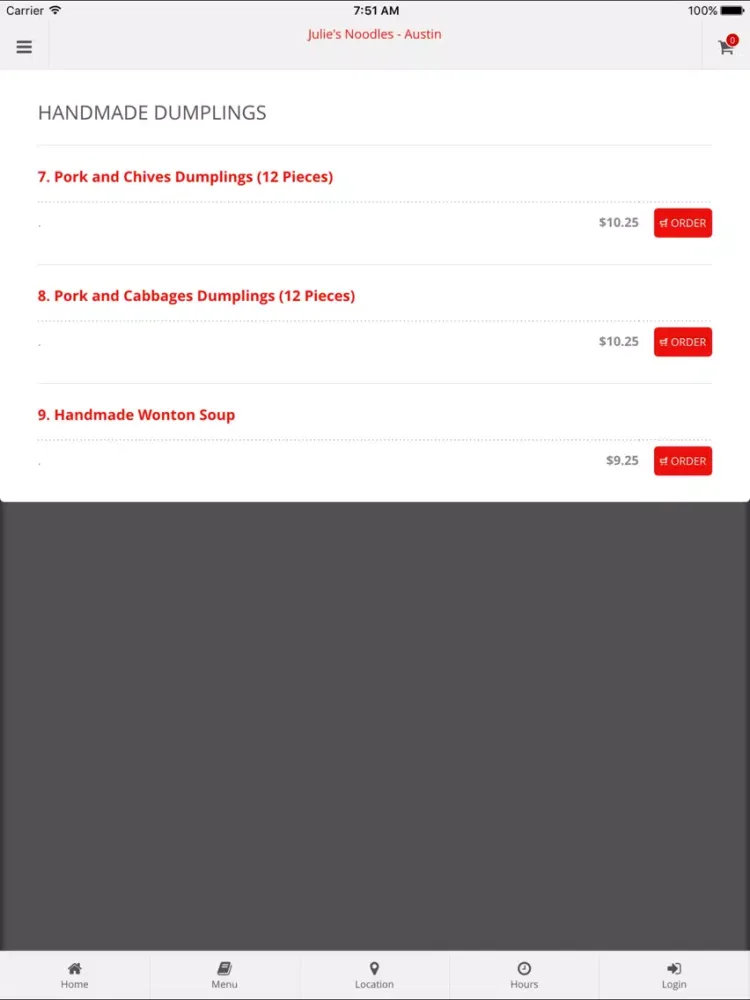 Julie's Noodles - Austin Online Ordering iPad  Screenshots