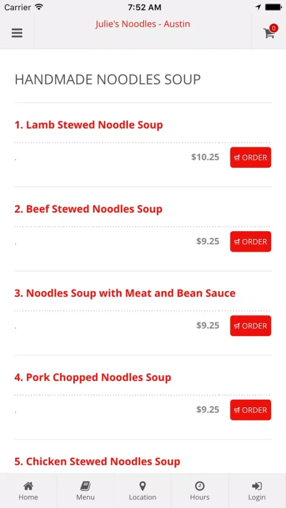 Julie's Noodles - Austin Online Ordering Screenshots