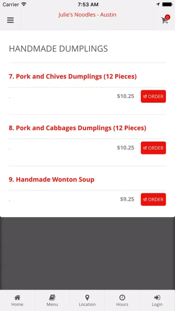 Julie's Noodles - Austin Online Ordering Screenshots