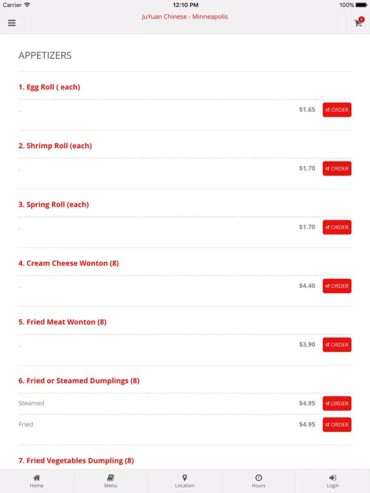 Ju Yuan Chinese Restaurant - Minneapolis Online Ordering iPad  스크린샷