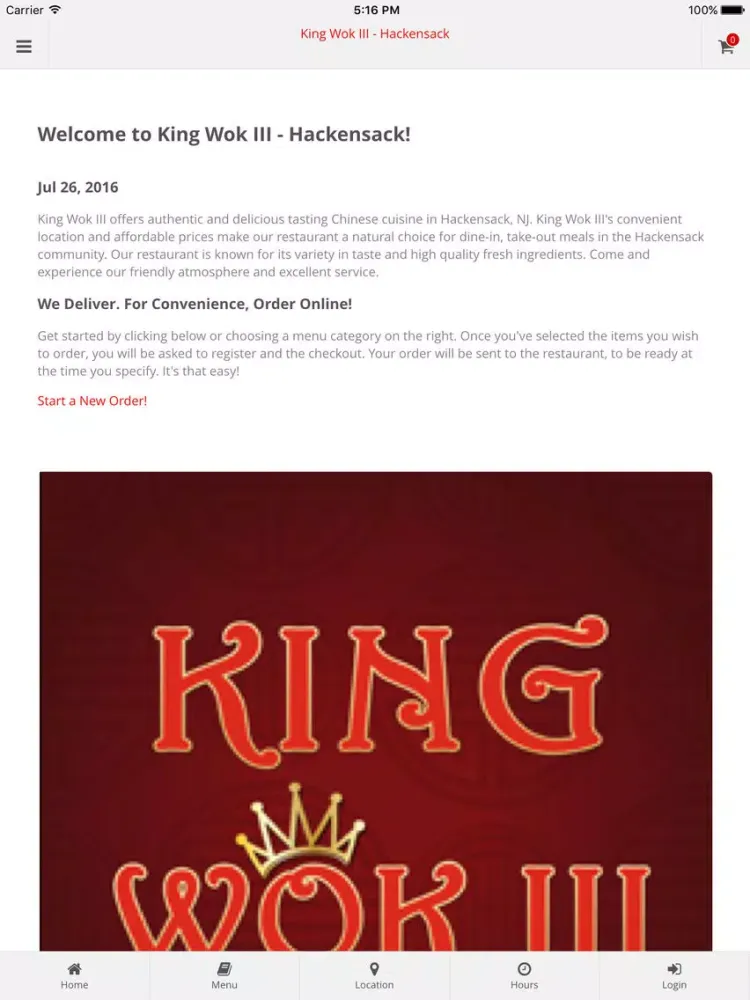 Ảnh chụp màn hình của King Wok III - Hackensack Online Ordering iPad 