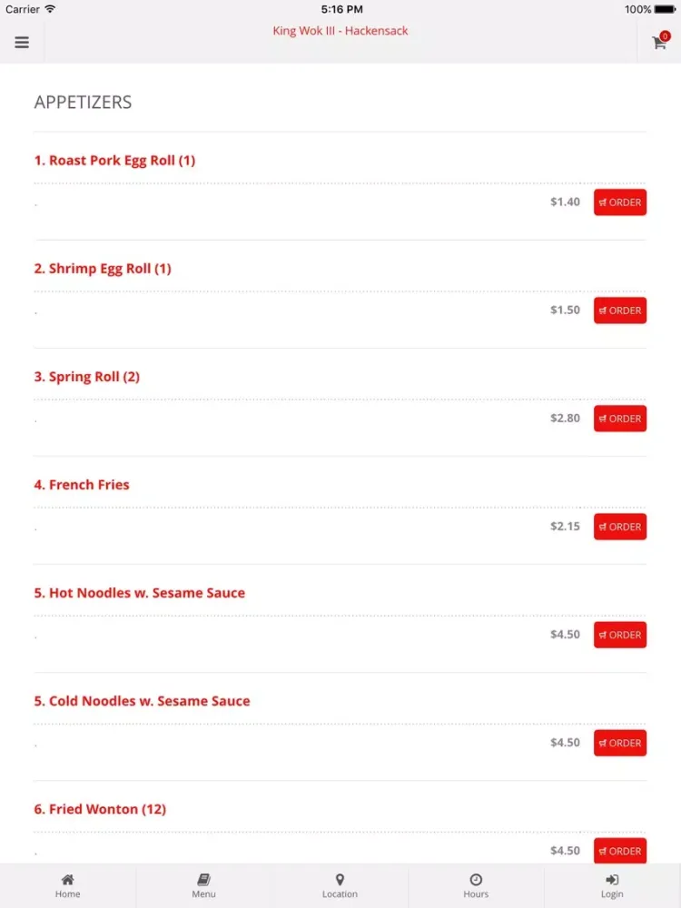 Ảnh chụp màn hình của King Wok III - Hackensack Online Ordering iPad 