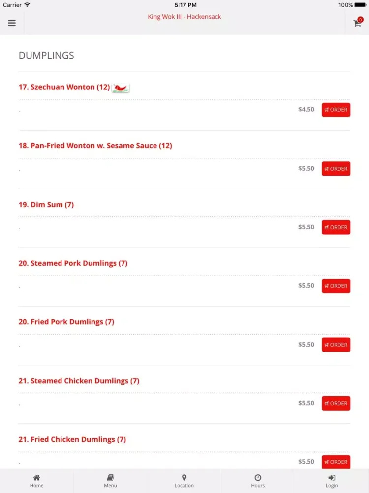 Ảnh chụp màn hình của King Wok III - Hackensack Online Ordering iPad 