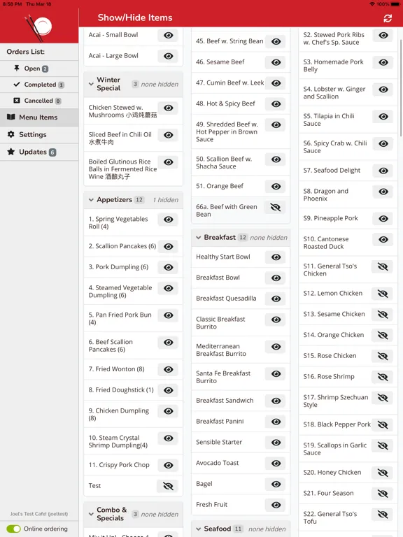Capturas de tela do Chinese Menu Online Manager iPad 