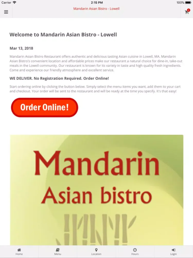 Tangkapan skrin Mandarin Asian Bistro Lowell iPad 