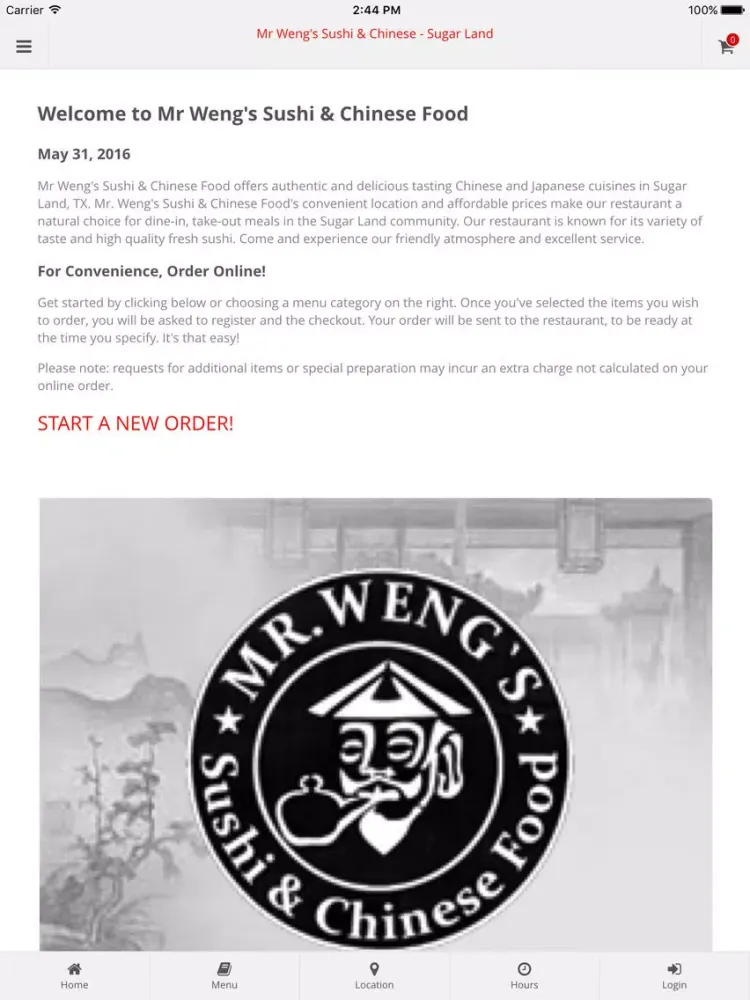 Tangkapan skrin Mr Weng's Sushi & Chinese - Sugar Land Online Ordering iPad 