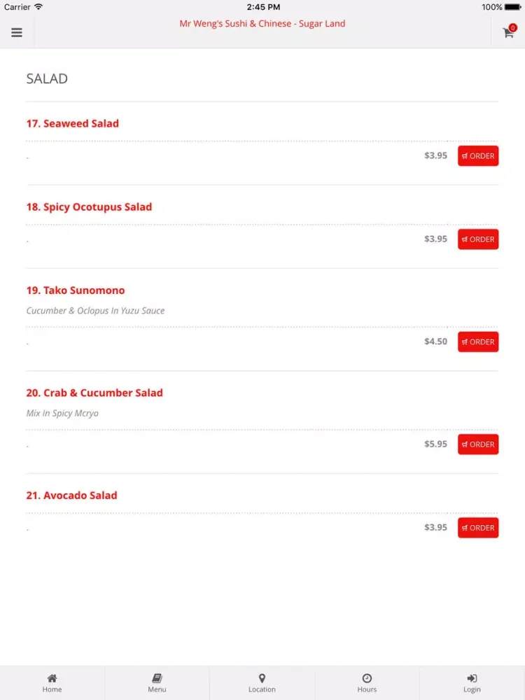 Tangkapan skrin Mr Weng's Sushi & Chinese - Sugar Land Online Ordering iPad 