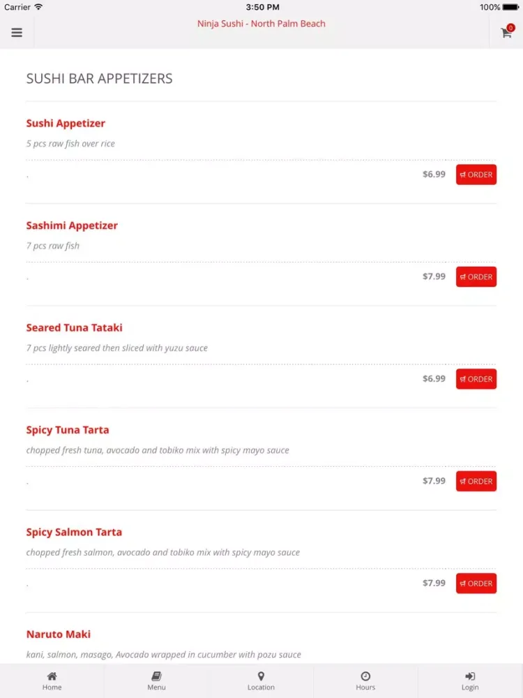 Ninja Sushi - North Palm Beach Online Ordering iPad  Screenshots