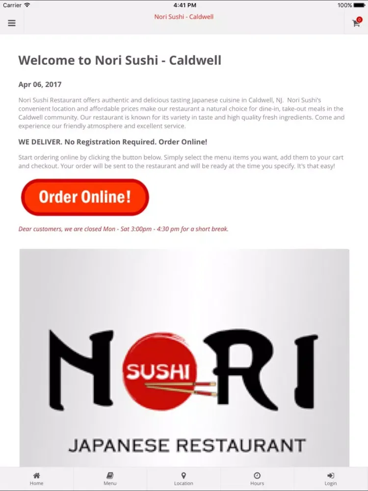 Nori Sushi Caldwell iPad  स्क्रीनशॉट