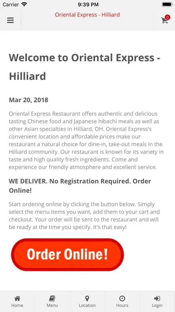 Tangkapan layar Oriental Express Hilliard