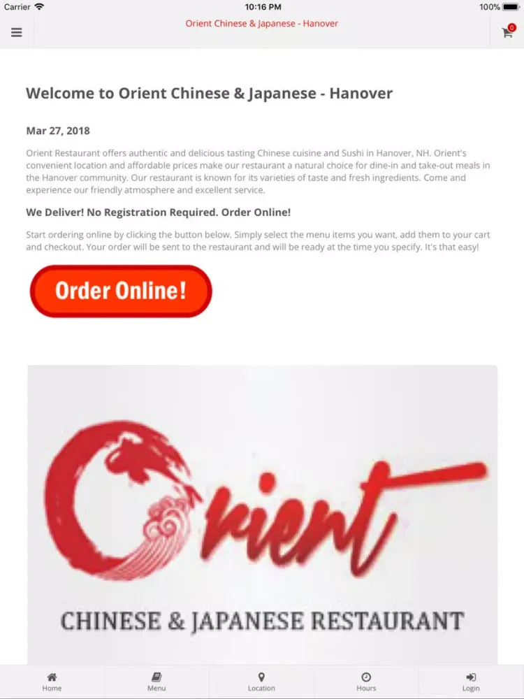 Screenshot di Orient Restaurant Hanover iPad 