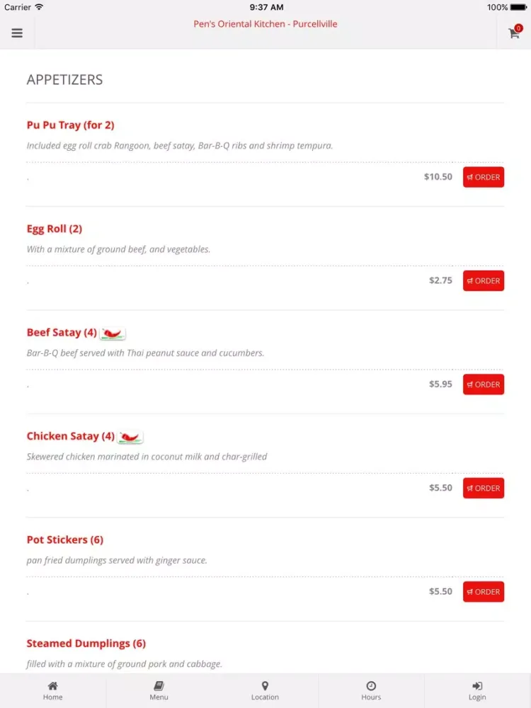 Capturas de tela do Pen's Oriental Kitchen - Purcellville Online Ordering iPad 
