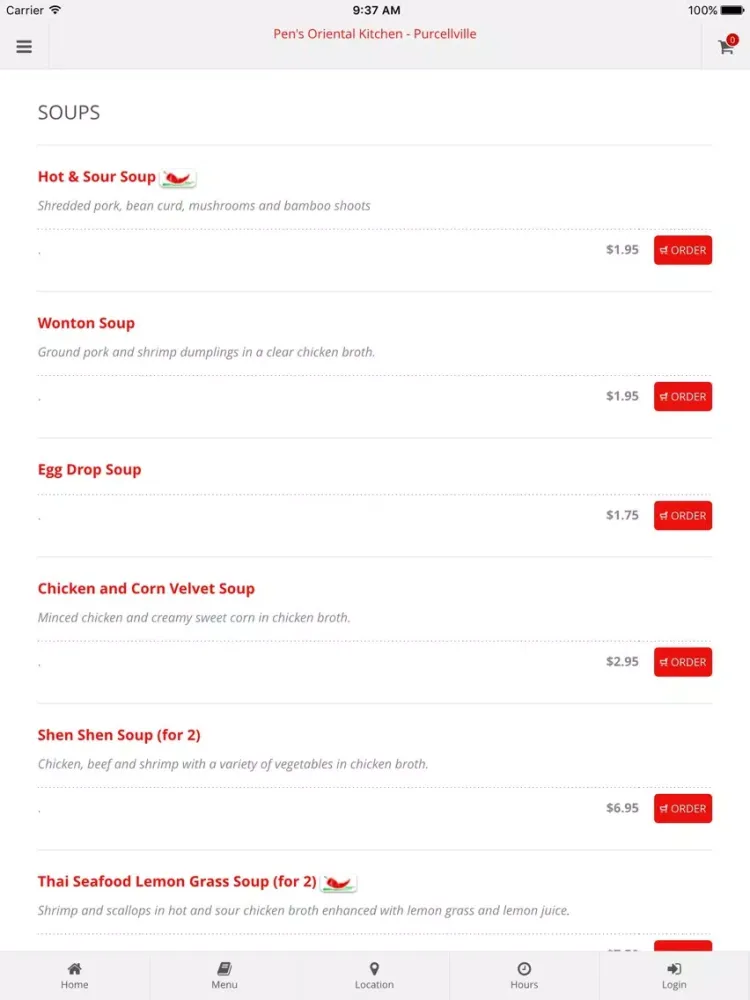 Capturas de tela do Pen's Oriental Kitchen - Purcellville Online Ordering iPad 