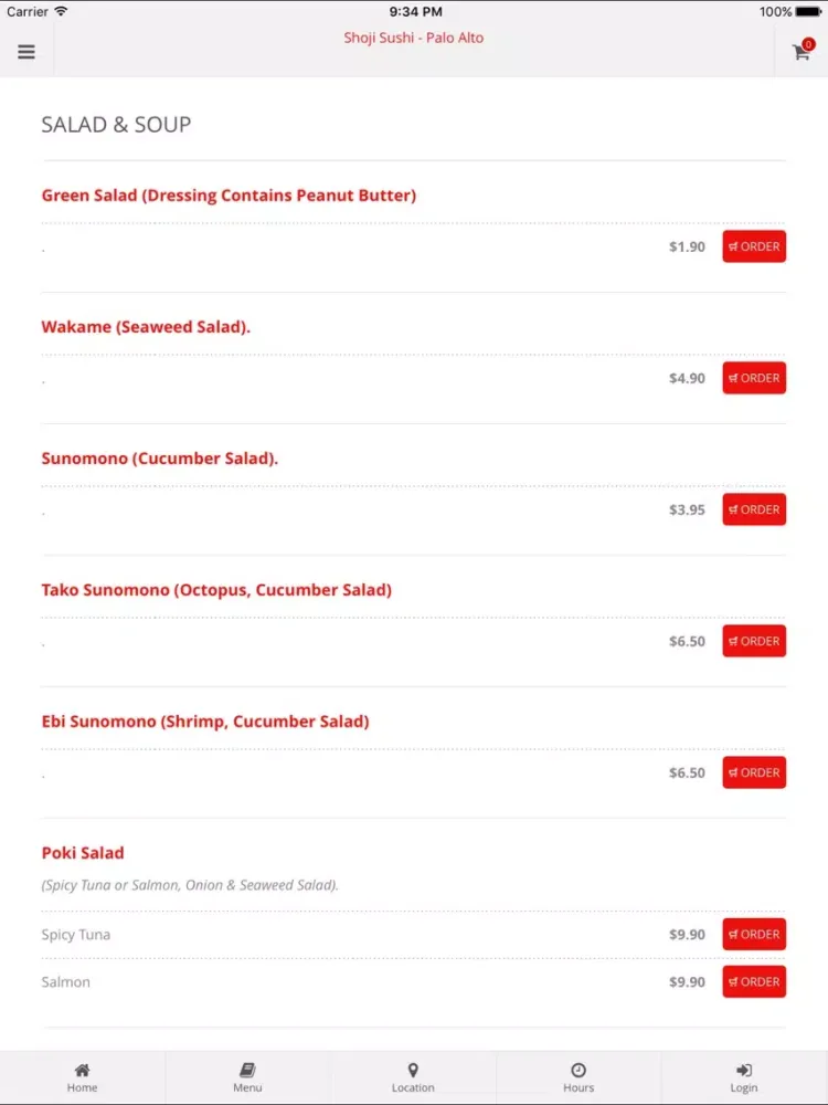 Ảnh chụp màn hình của Shoji Sushi - Palo Alto iPad 