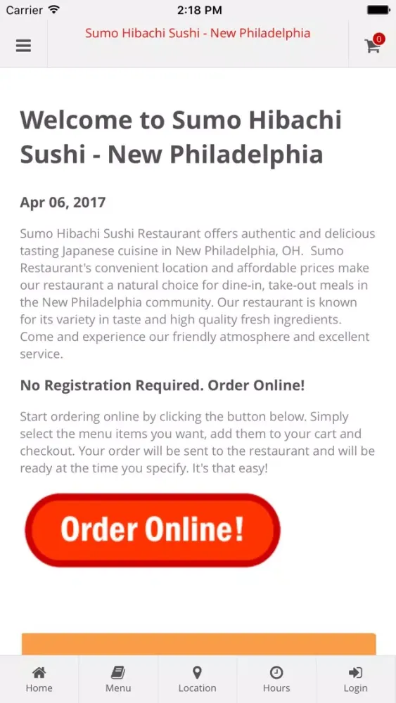 Tangkapan skrin Sumo Hibachi Sushi New Philly