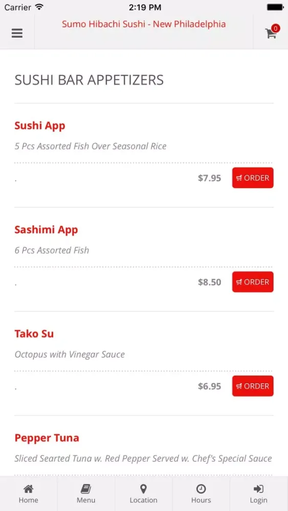 Tangkapan skrin Sumo Hibachi Sushi New Philly