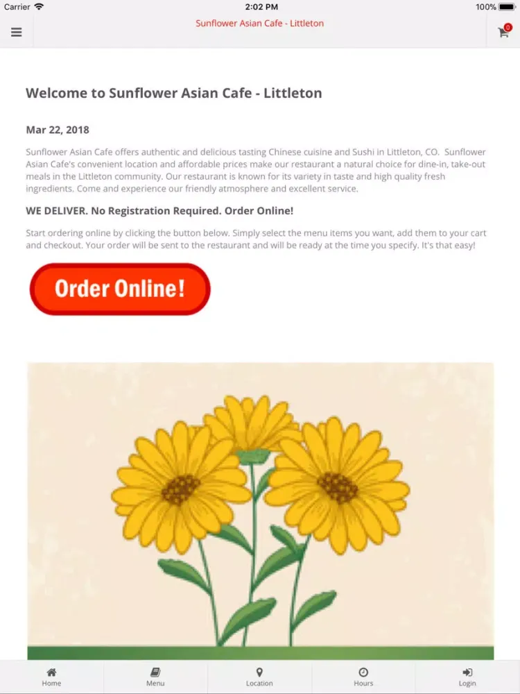 Sunflower Asian Cafe Littleton iPad  스크린샷