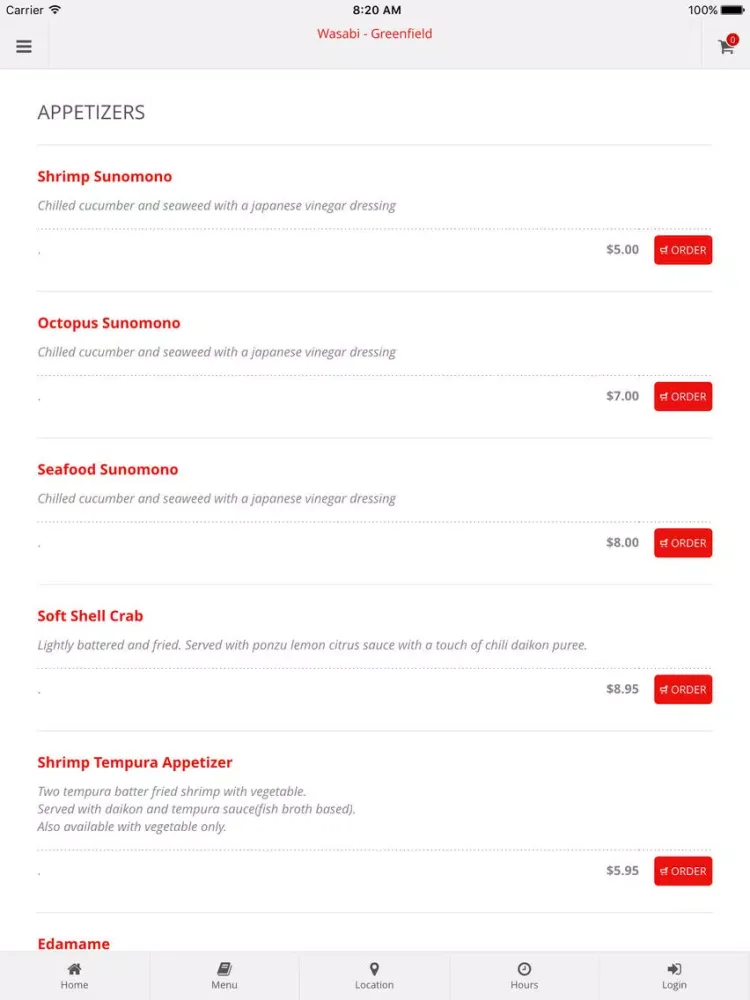 Wasabi - Greenfield Online Ordering iPad  Ekran Görüntüleri