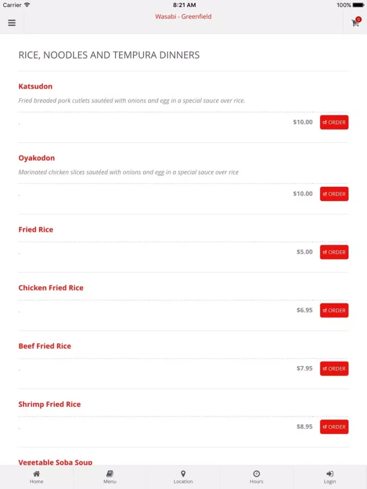 Wasabi - Greenfield Online Ordering iPad  Ekran Görüntüleri