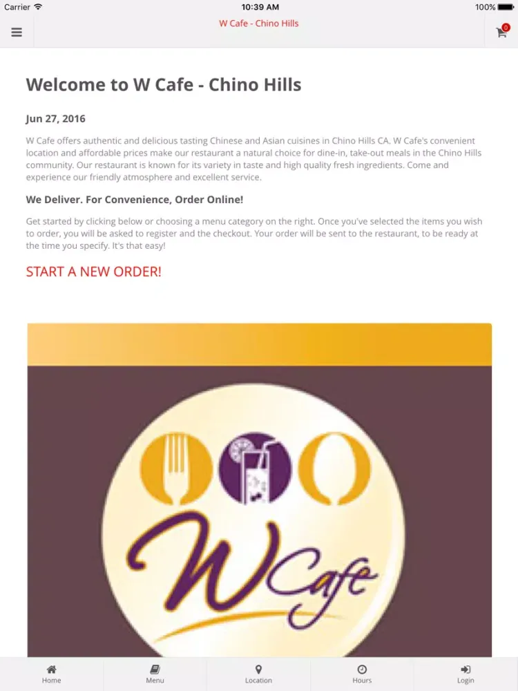 Tangkapan layar W Cafe - Chino Hills Online Ordering iPad 