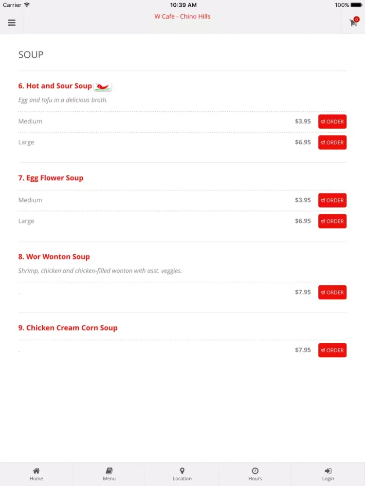 Tangkapan layar W Cafe - Chino Hills Online Ordering iPad 