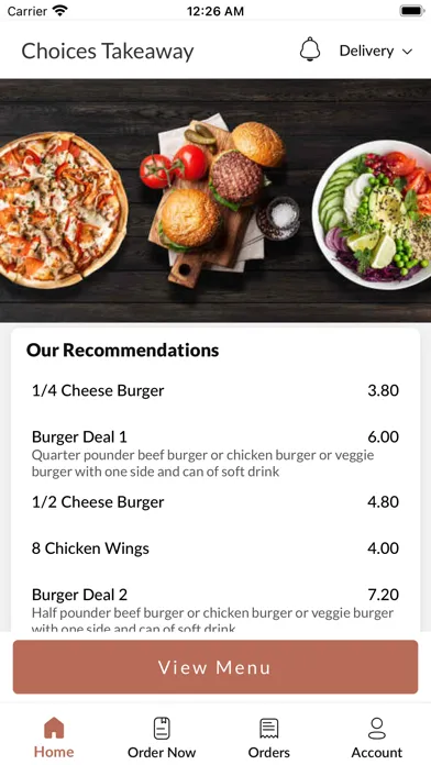 Choices Takeaway. Screenshots