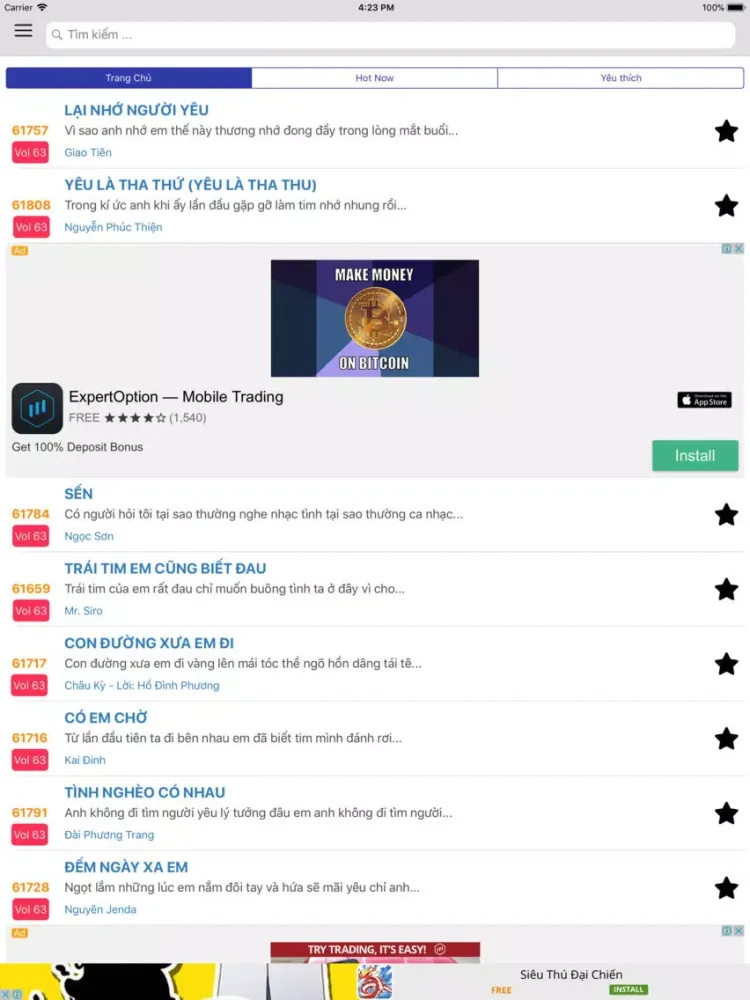 Chọn bài hát iPad  स्क्रीनशॉट