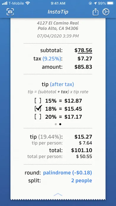 InstaTip: Smart Tip Calculator スクリーンショット