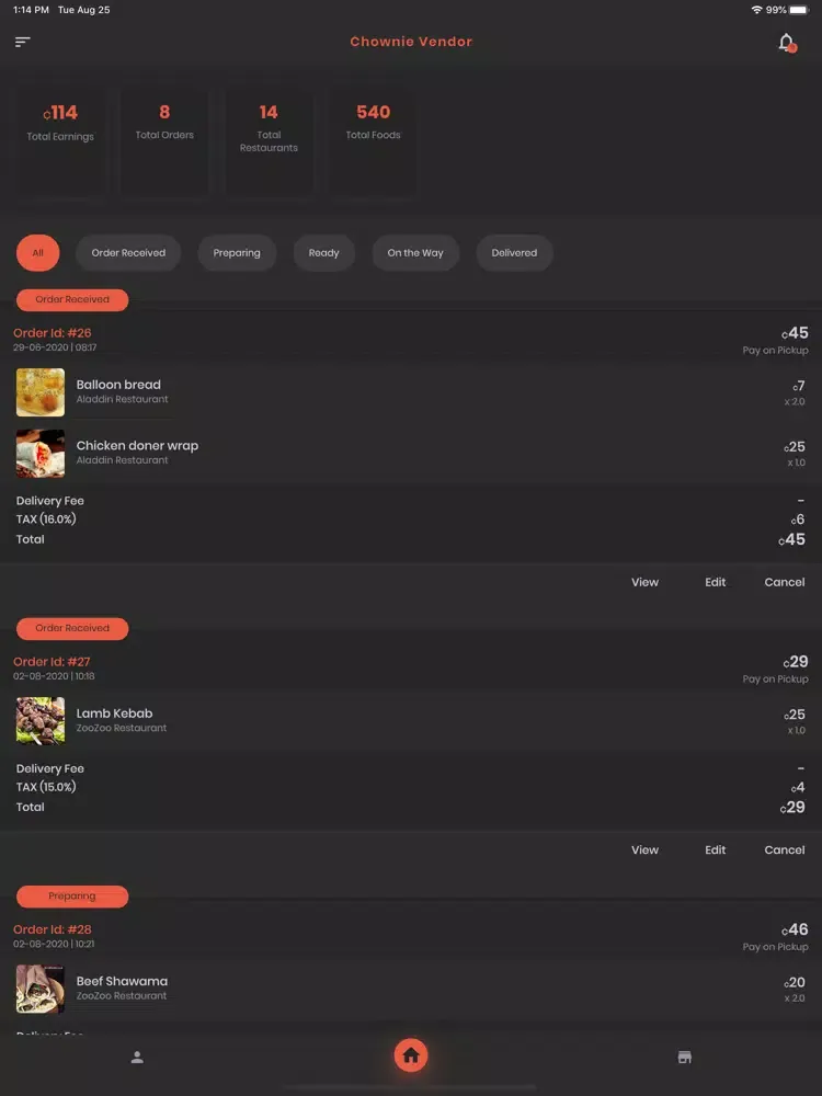 Capturas de tela do Chownie Vendor - Manage Orders iPad 