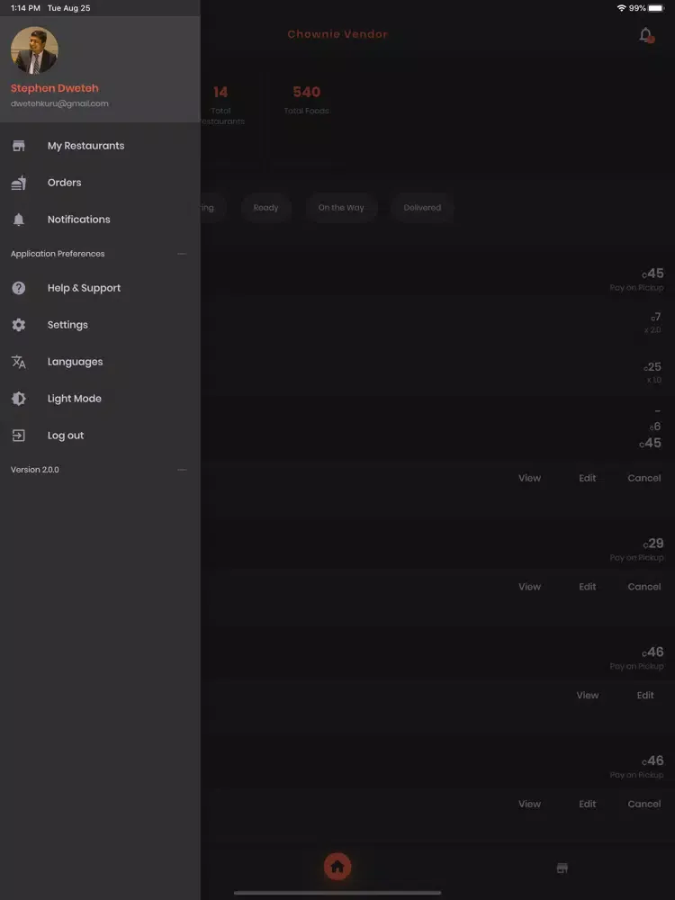 Capturas de tela do Chownie Vendor - Manage Orders iPad 