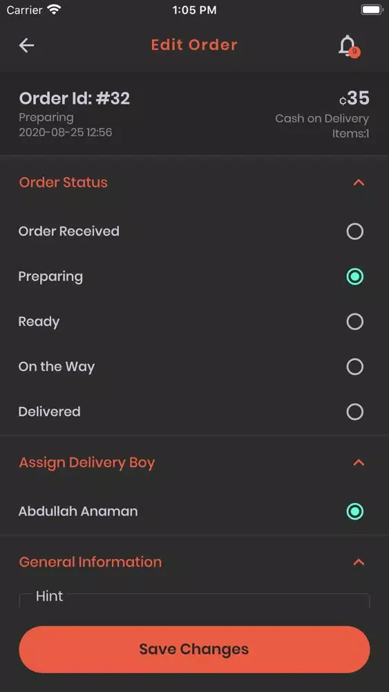 Capturas de tela do Chownie Vendor - Manage Orders