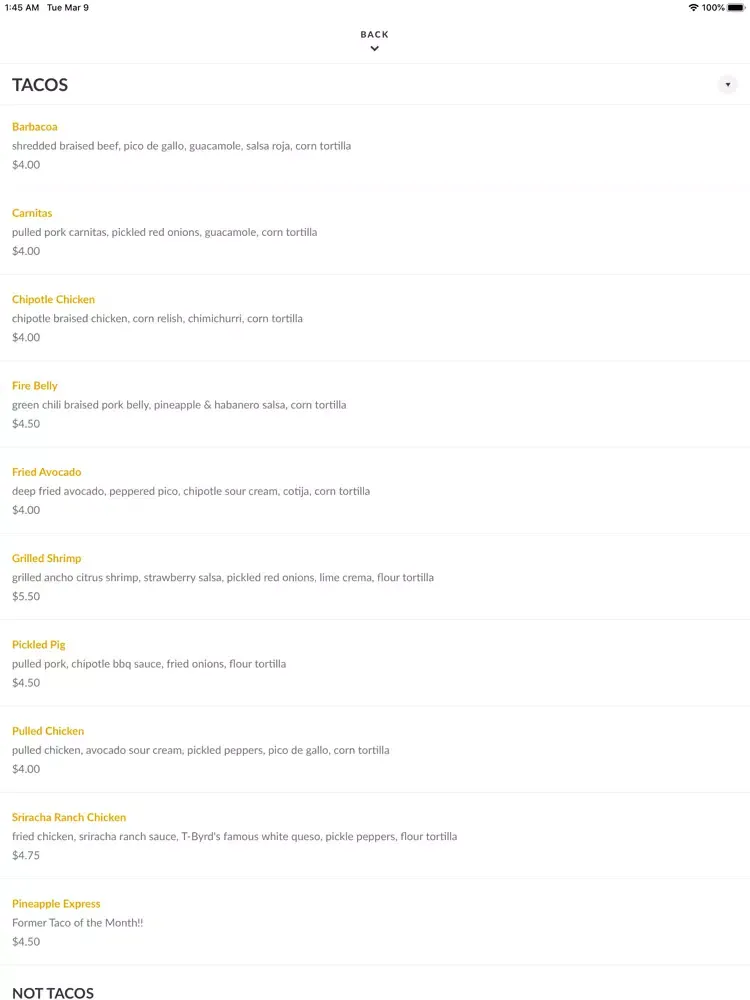 Capturas de tela do T-Byrd's Tacos & Tequila iPad 