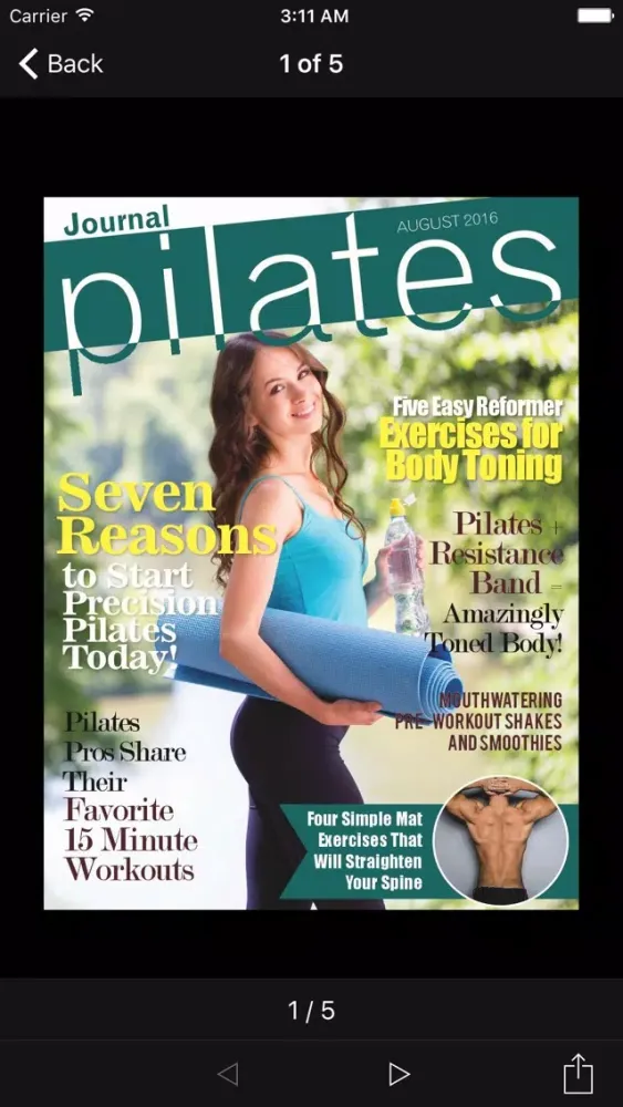 Capturas de tela do Pilates Journal Magazine