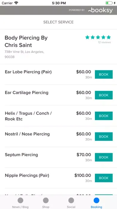 Capturas de tela do Chris Saint Body Piercing