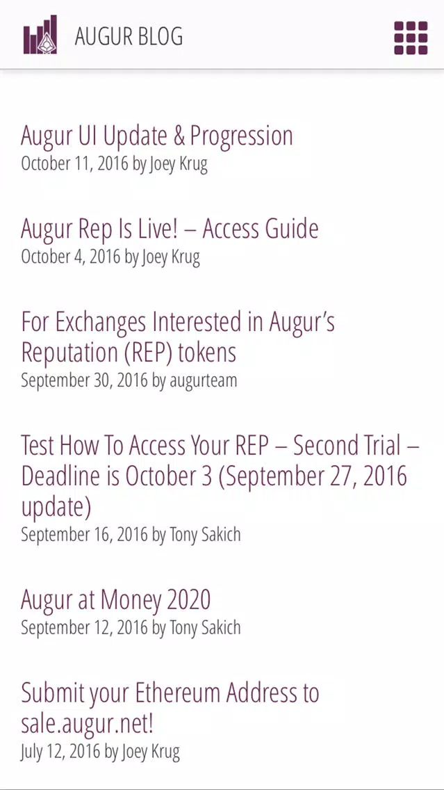 Ảnh chụp màn hình của Augur (REP) Stats