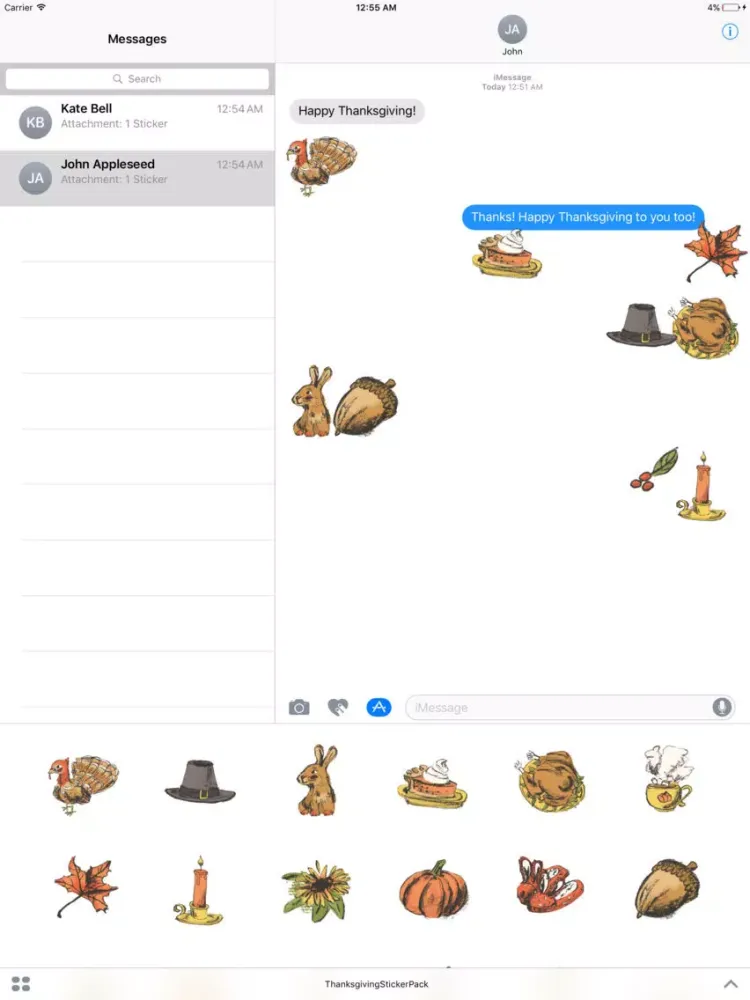 Tangkapan skrin Thanksgiving Illustrated Sticker Pack iPad 