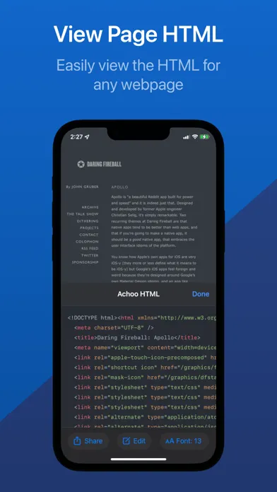 Capturas de pantalla de Achoo HTML Viewer & Inspector